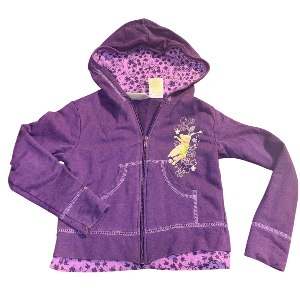 VINTAGE Disney Fairies Tinkerbell Zip Up Hoodie Purple Girls Kids Medium M (7/8)